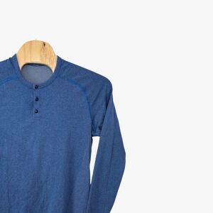 Lululemon Mens Long Sleeve Henley Shirt Top Blue Athletic Casual Large